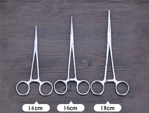 Pince chirurgicale vétérinaire manuelle en acier inoxydable argenté de 7/6,3/5,5 pouces, pince hémostatique droite et courbée - Product Image 1