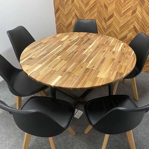 Mesa de Conferencia Redonda Estilo Industrial Atlas con Tablero de Madera de Acacia y Patas de Hierro con Recubrimiento en Polvo (BH68007) - Product Image 5