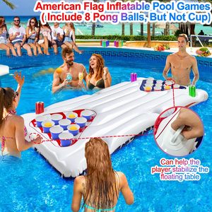 Hot Sale 2 in 1 Inflatable American Flag Pool Float Pong Game <b>Table</b> 6x3 Ft for 4th of July Party Water Games with 8 Balls - Product Image 5