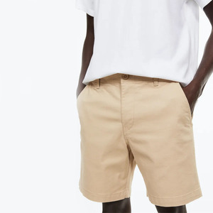Short d'été décontracté en coton beige pour hommes, 100% coton, longueur genou avec cordons et poches, motif uni - Product Image 3