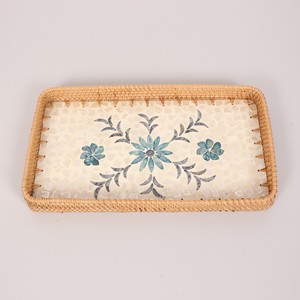 ถาดเสิร์ฟทรงสี่เหลี่ยมผืนผ้าลายดอกไม้ฝังมุกและหวาย  สำหรับตกแต่งโต๊ะกาแฟและห้องครัว  ขายส่ง - Product Image 4