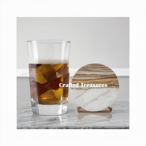 Juego de posavasos de mármol de café para bebidas negras cuadradas redondas de fábrica de 8 posavasos de pizarra a granel con soporte de Metal - Product Image 4