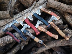 Steel Craft International - Customizable Outdoor Carbon Steel Viking <b>Axe</b> Hatchet Industrial Grade with Wood <b>Handle</b> for Camping - Product Image 6
