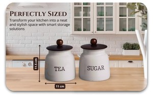 ชุดกระป๋องน้ำตาลชาโลหะสีเทาพร้อมฝาไม้สำหรับจัดเก็บในห้องครัวที่ทันสมัยและตกแต่งเคาน์เตอร์ที่เรียบง่ายทันสมัย - Product Image 4