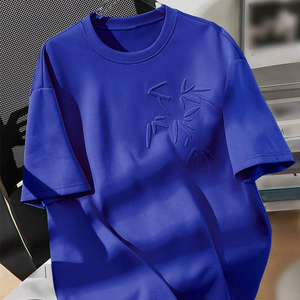 Camiseta en relieve para hombre, Camiseta holgada de algodón de gran tamaño con relieve, ropa de calle informal, camiseta de estilo deportivo con cuello redondo para hombre - Product Image 1