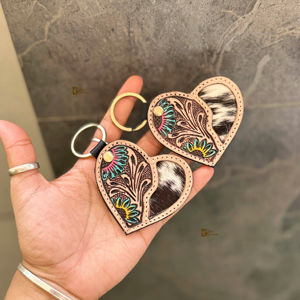 High quality Cowhide Fur Leather Tooled leather Keyrings Handcrafted Stylish Unique Pattern Keychain Hot Sale <b>Key</b> Chain - Product Image 1