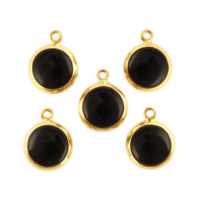 Joyería Fina Popular de 12mm, Conector de bola individual de ónix negro redondo, chapado en oro de 24k, ajuste de bisel grueso, abalorio colgante artesanal - Product Image 1