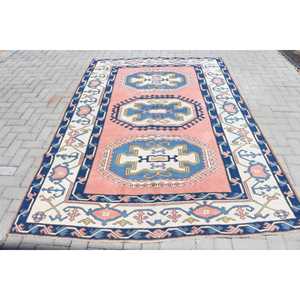 Tapis de 5,8 x 8,3 pieds, grand tapis turc vintage, tapis en laine bleue - Product Image 1