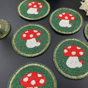 Posavasos con cuentas hechos a mano-Posavasos bohemios con respaldo de poliéster (4x4 pulgadas) - Product Image 1