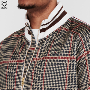 Unisex Plaid Tracksuit Full Length Half-<b>Zip</b> Jacket With Drawstring Pants Casual Autumn Wear Polyester Cotton Blend Regular Fit - Product Image 4