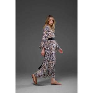 Vestido largo con estampado de leopardo para mujer, vestido de manga larga con cuello redondo, vestido elegante informal para fiesta - Product Image 3