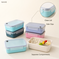 Boîte à lunch en paille de blé avec couvercle transparent, clips latéraux, compartiments séparés, récipient bento réutilisable pour le bureau, l'école, les pique-niques