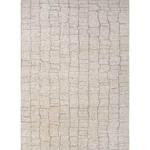 Alfombra Grande de Lana Tejida a Mano con Patrón Geométrico Color Marfil, Modelo Manifest AIWL-3047, para Decoración de Salas de Estar Juveniles - Product Image 1