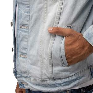 แจ็กเก็ตผ้ายีนส์สำหรับผู้ชายผ้าฝ้ายฟอกสีแบบวินเทจงานปักฉลากตามสั่งดีไซน์ของ100% - Product Image 5