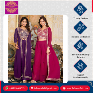 La mejor calidad Faux Georgette Designers Luxury Look Party Wear Shrug and Palazzo con Choli Indo-Western Set para mujer - Product Image 6