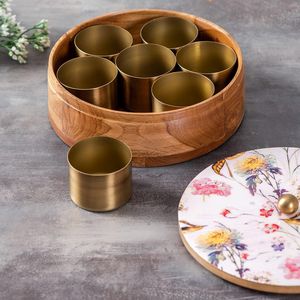 Casserole en bois d'acacia tendance au design moderne fait à la main de haute qualité avec couvercle imprimé de flore verte personnalisée emballage cadeau pour le stockage des épices et des herbes - Product Image 6
