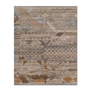 Tapis Manchaha grande surface noué à la main en laine et soie, motif géométrique gris et noir pour usage domestique, salon, couloir - Modèle Lws-05 - Product Image 1