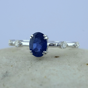 Último anillo de zafiro azul natural ovalado Sólido 14K Oro amarillo SI Anillo de diamante natural Increíble joyería hecha a mano Producible en 10K/18K - Product Image 4