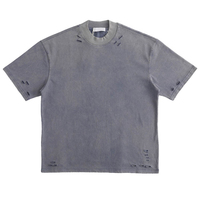 T-shirts pour hommes style streetwear effet vieilli, délavés à l'acide, motif uni, coupe ample, 180 grammes, tissu 100% coton, col roulé, jersey, vente en gros