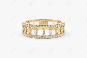 Bracelet de mariage en or massif 14K, Double rangée, rond, diamant cultivé en laboratoire, Baguette Alternative, diamant, bijoux de fiançailles pour femmes - Product Image 5
