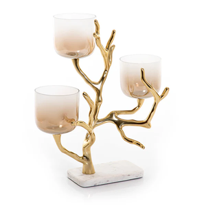 Artistic Metal Candle Stand with Three Votives for Christmas Festive Decor Arabic Style Eid Decoration Metal Candle Holder - Product Image 1