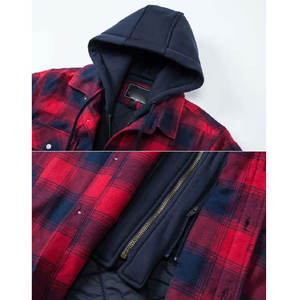 High Quality Men's Custom Hooded Winter Quilted Lined Vintage Insulated <b>Flannel</b> <b>Jacket</b> with Front Logo - Product Image 3