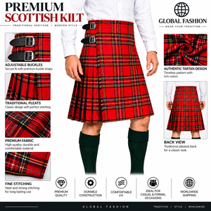Kilt écossais rouge à carreaux pour homme, kilt plissé traditionnel, costume en acrylique, tenue pour événements formels, couleur personnalisée - Product Image 3