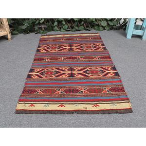 Vintage Rug, Small 1.9x3.2 ft Turkish Rug, <b>Red</b> Solid <b>Wool</b> Rug - Product Image 4