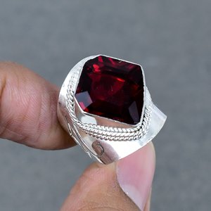 แหวนสตรีประดับทองเหลือง925ทึบทำด้วยมือสินค้าใหม่โกเมนสีแดงควอตซ์ไฮโดรสำหรับงานแต่งงาน - Product Image 1