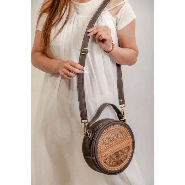 2022 new arrive Vintage handmade leather carved bag Cross-body handbag genuine leather ethnic style round shoulder bag