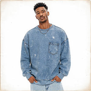 Sweat-shirts surdimensionnés brodés d'hiver pour hommes, style décontracté, épaules tombantes, coupe ample, OEM - Product Image 5