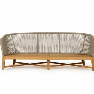 Contemporary Teak <b>Wood</b> Two Seater <b>Sofa</b> with Rope Side Panel and Deep Cushion for Patio, Terrace, and Resort Space - Product Image 2