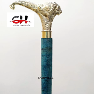 Cliquez pour agrandir Bâton de marche avec manche en laiton Lion pour hommes femmes avec bâton en bois bleu - Product Image 1