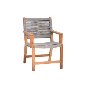 เก้าอี้รับประทานอาหารแขนทำจากโครงไม้สักแข็งพร้อมเชือกทอบนที่นั่งและพนักพิงสำหรับการใช้งานในร่มและกลางแจ้ง - Product Image 1