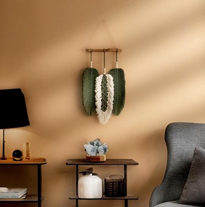 Tapiz de Macramé con Forma de Hoja Verde con Cuentas para Decoración de Entrada, Pasillo o Habitación, Decoración Elegante para el Hogar, Estilo Indio - Product Image 2