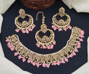 ชุด Matha patti & Bindi ดีไซน์สร้อยคอของคุณเองชุดเครื่องประดับเทียม4ชิ้นสำหรับเจ้าสาวแฟชั่นหรูหรา - Product Image 6