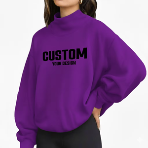 Sweat-shirt oversize tendance pour femme, col montant, doux, confortable, en polaire, chaud, logo sur le devant, coupe décontractée, mode, usage quotidien, vente en gros - Product Image 1