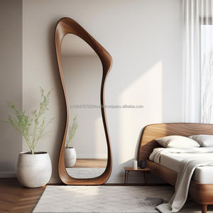 KALATRI Luxury Handmade Asymmetrical Wall <b>Mirror</b> Eco-Friendly Lightweight Art Deco Design Walnut Frame <b>Compact</b> Polished - Product Image 1