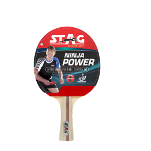 Raquette de tennis de table professionnelle Stag Iconic Ninja Power, 5 plis de bois, caoutchouc à picots longs, fibre de carbone, 158x152mm, rapide - Product Image 1