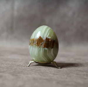 Onyx Marble <b>Egg</b> 3 with Vintage Brass Stand Handmade Natural Stone Decorative Showpiece for Home Office Gift - Product Image 3
