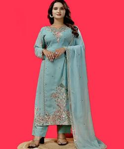 FANCY GEORGETTE BORDADO SECUENCIA TRABAJO SUPERIOR INFERIOR con DUPATTA PARTY FESTIVE WEAR SEDA ÉTNICA SALWAR KAMEEZ - Product Image 2