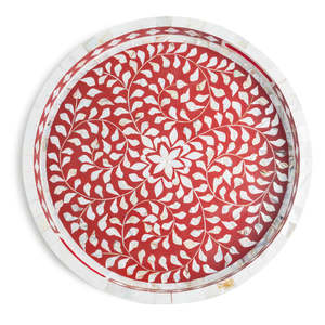 Plateau de service rond artisanal en nacre indienne, fait à la main par des artisans en Inde. - Product Image 1