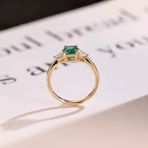 10K/14K/18K or massif certifié IGI laboratoire cultivé émeraude bague de fiançailles trillion Accent cadeau d'anniversaire pour femme trois anneaux - Product Image 4