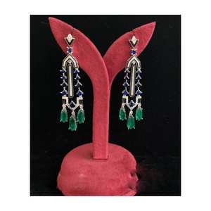 Meilleures ventes de boucles d'oreilles de luxe en vert émeraude avec accents bleus au meilleur prix - Product Image 4