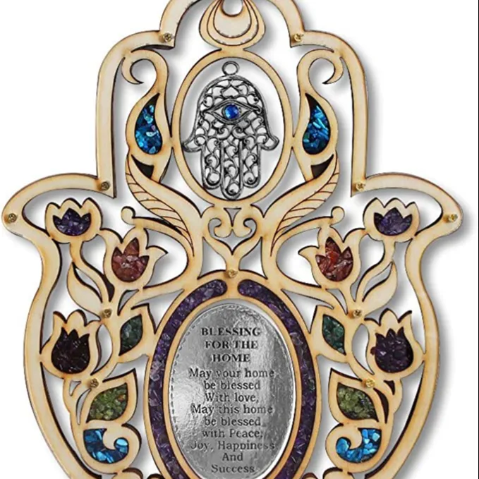 Hamsa Hand Metal Wall Art Sacred Geometry ของตกแต่งบ้าน,ประติมากรรมโลหะติดผนังตัดด้วยเลเซอร์สำหรับตกแต่งผนังบ้านด้วยมือ