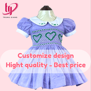 Personnalisable filles robes smockées 100% coton violet coeur conception ODM bas quantité minimale de commande parfait ensembles 2M-12Y enfants main faux bébé vêtements - Product Image 2