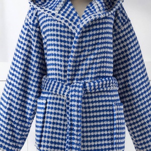 Peignoir turc à pompons bleu, à capuche, 100% coton - Product Image 2