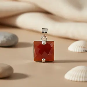 Colgante Cuadrado de Plata 925 con Gema Roja para Mujer, Joyería Religiosa Chapada en Rodio con Dije de Oro Blanco, Patrón Numérico - Product Image 1