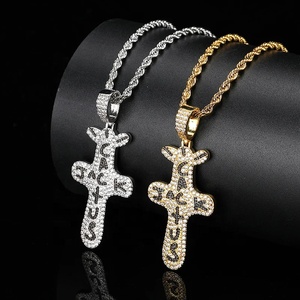 Nouveau Collier Pendentif Hip Hop en Laiton Plaqué Or avec Chaîne Corde et Zircon Cubique Scintillant Taille Brillante <span class=keywords><strong>CACTUS</strong></span> JACK - Product Image 4
