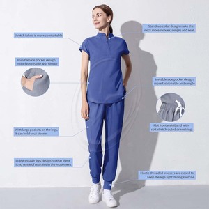 Scrubs Set for Women Nurse Uniform Jogger Suit Summer,hospital Scrubs <b>Stretch</b> Breathable Top & Pants with Multi Pocket for Nurse - Product Image 5